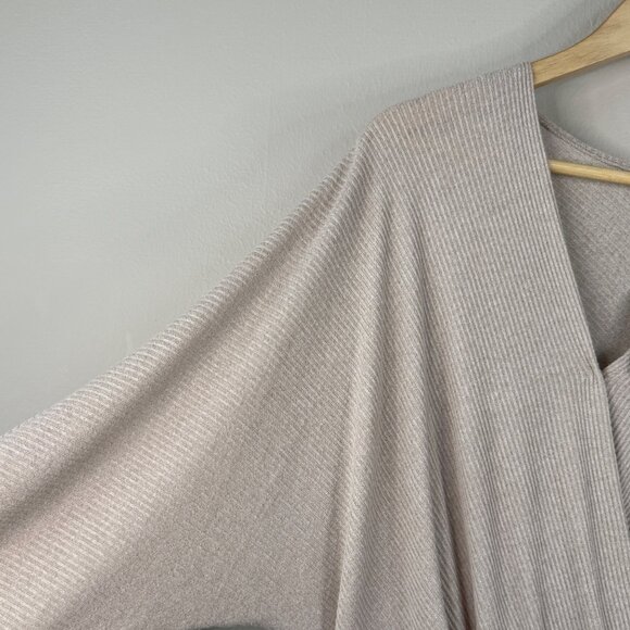 Express Beige Ribbed Wrap Bodysuit Top With Tie Waist Womens L - Picture 9 of 13